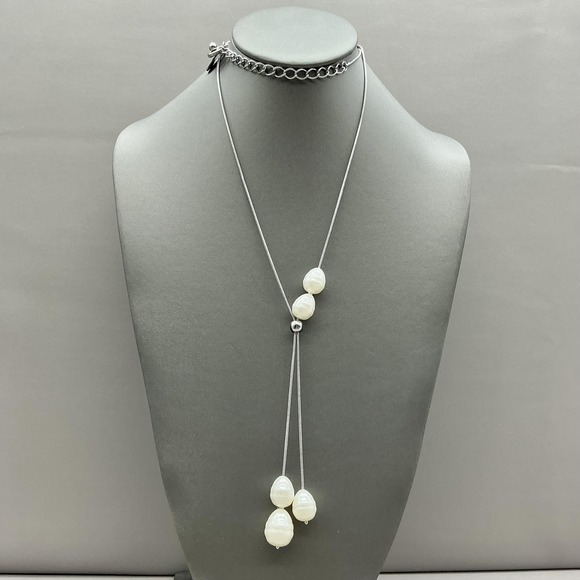 Chico's Jewelry - Chicos Necklace Silver Tone‎ White Imitation Pearl Lariat Y-Drop Womens Jewelry